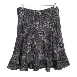 Chaps Size XL Skirt Chiffon Leopard Print Flare MobWife Midi Ruffle Hem Pull On